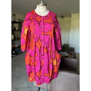 Marimekko H&M Dress Womens Orange Pink Button Front Pockets Tunic 6
